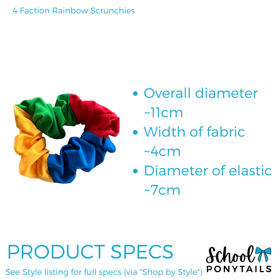 4 Faction Rainbow Scrunchies - Red, Blue, Green, Yellow