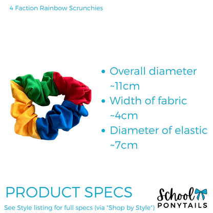 4 Faction Rainbow Scrunchies - Red, Blue, Green, Yellow