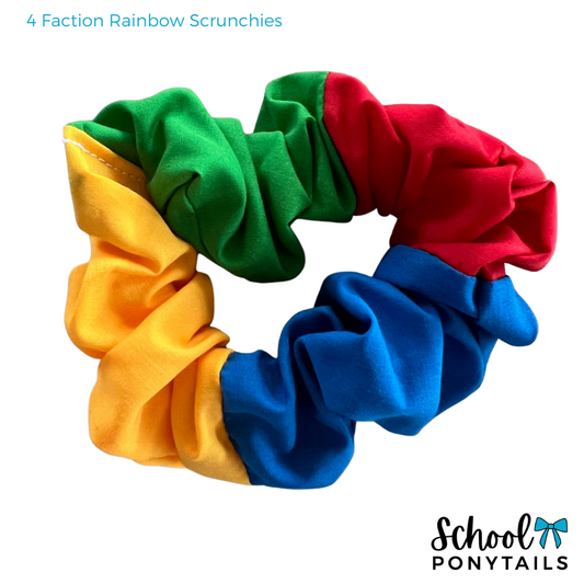 4 Faction Rainbow Scrunchies - Red, Blue, Green, Yellow