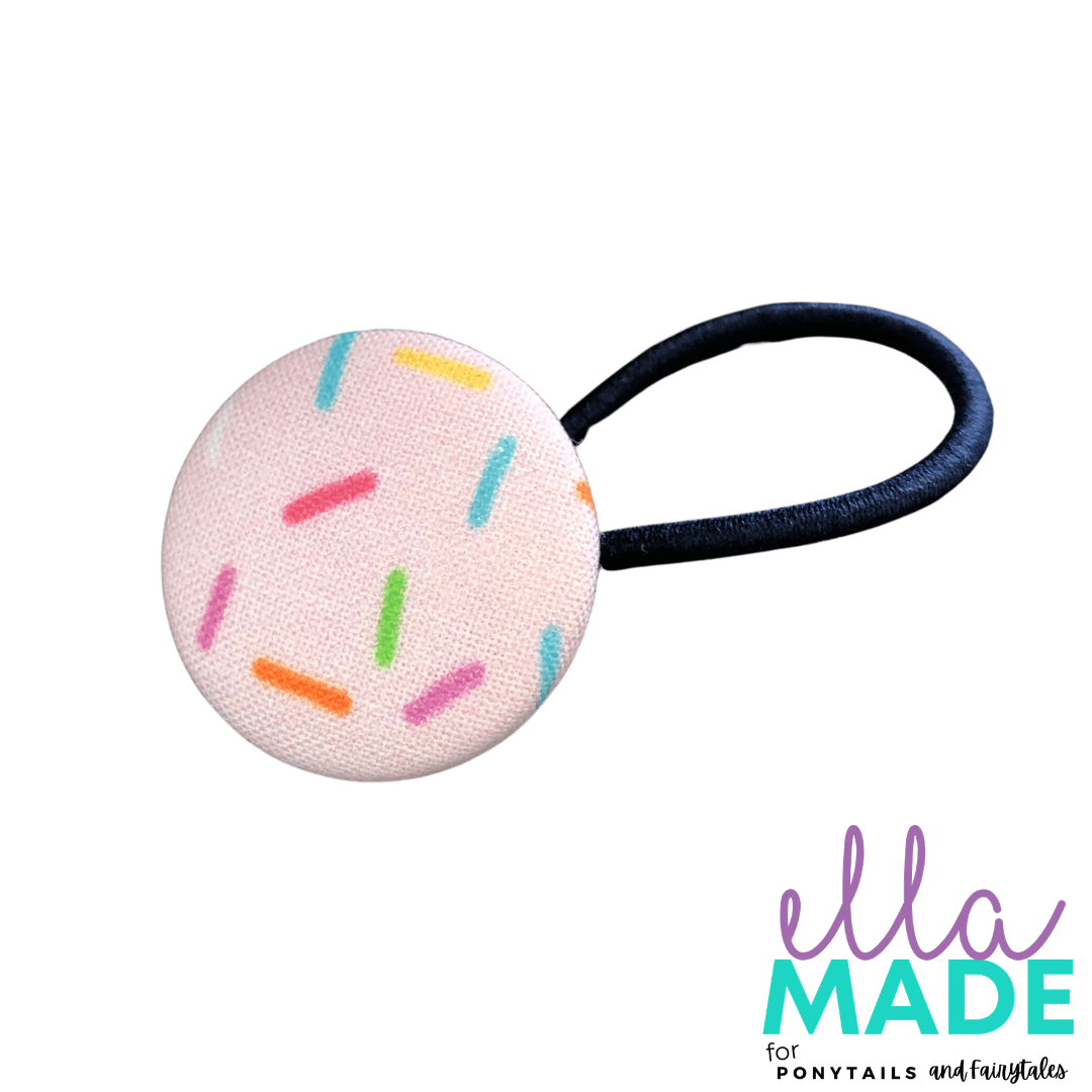 Limited Edition: Rainbow Sprinkles Covered Buttons Hair clips Ella Made Hair Tie 