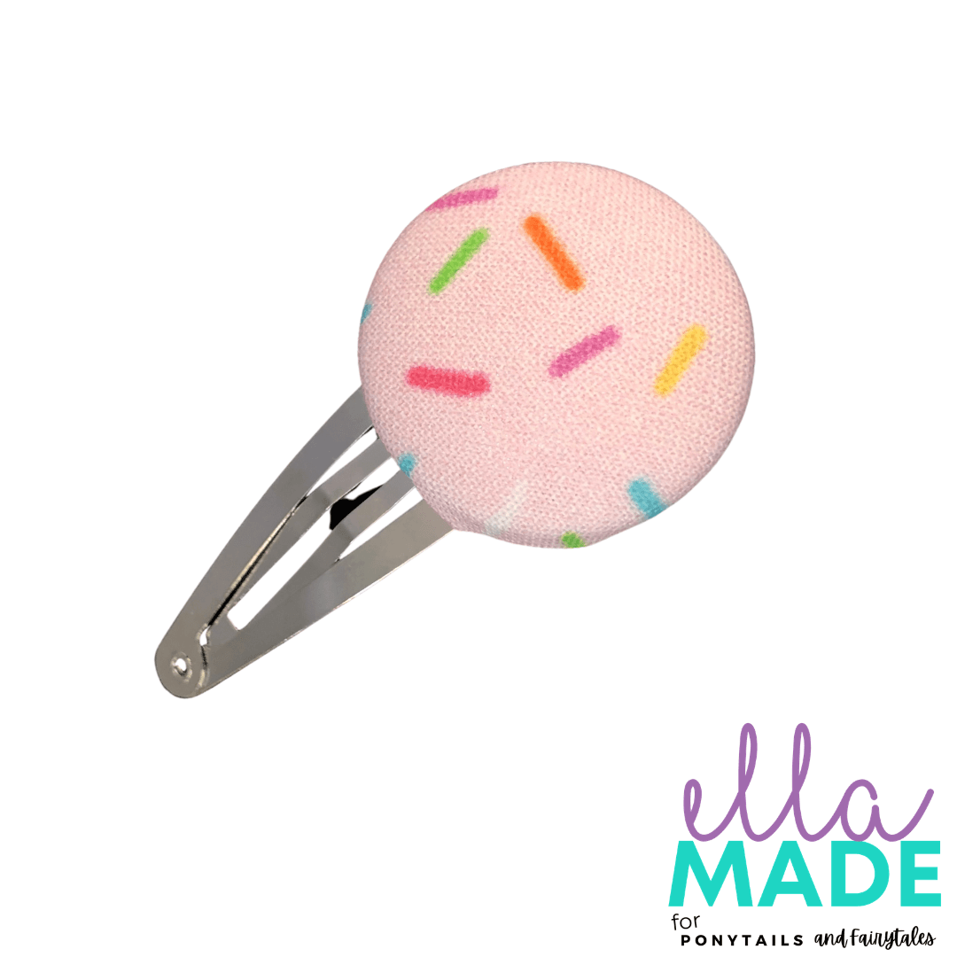 Limited Edition: Rainbow Sprinkles Covered Buttons Hair clips Ella Made Snap Clip 