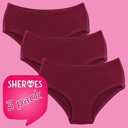 sHEROes School Underwear - Burgundy / Maroon School Underwear sHEROes 5 3 pairs 