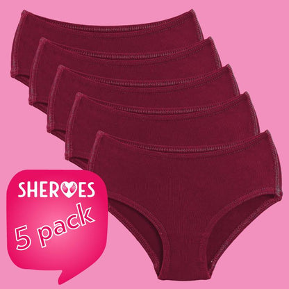 sHEROes School Underwear - Burgundy / Maroon School Underwear sHEROes 5 5 pairs 