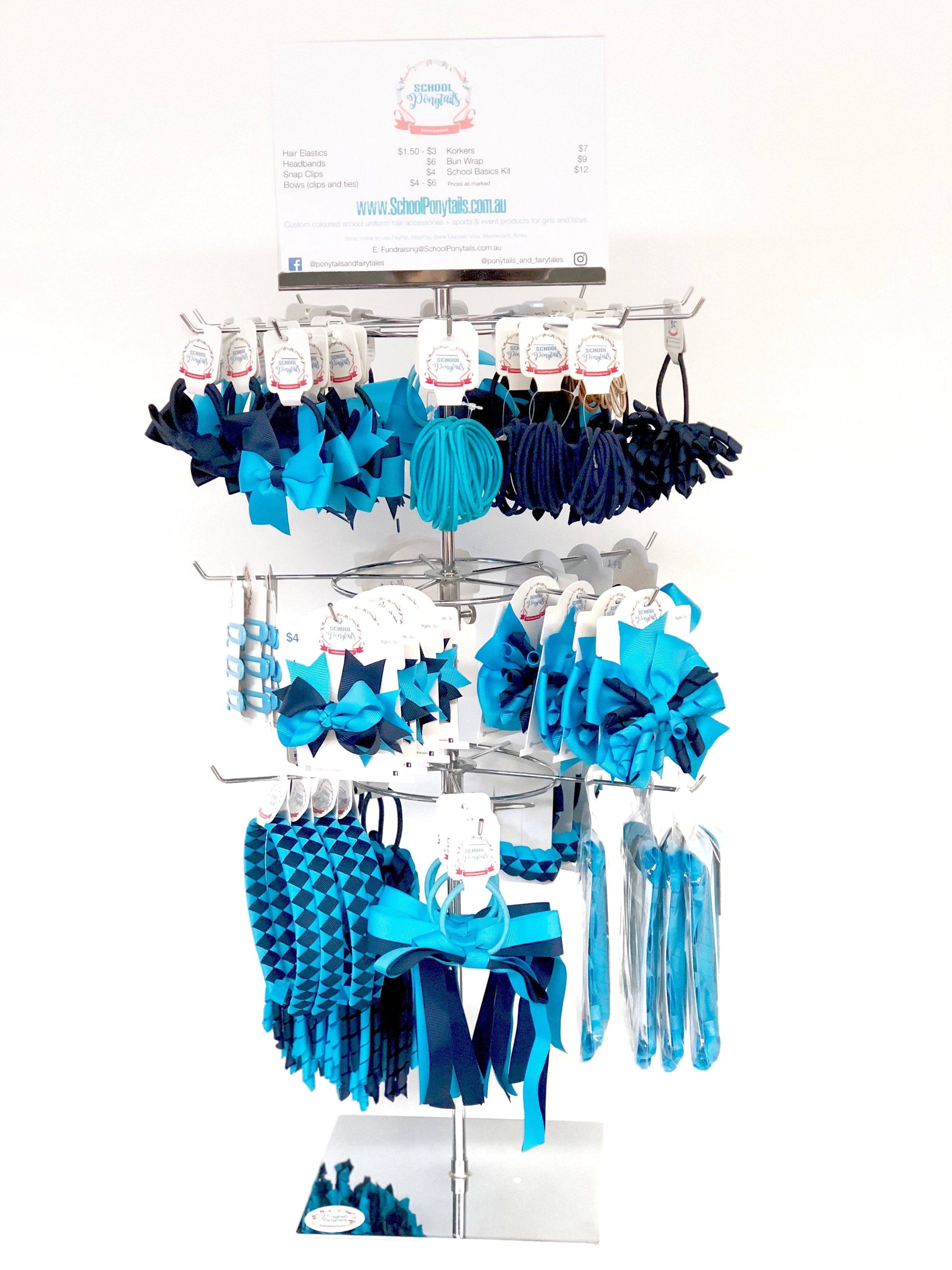 Stockist Counter Display: Large Spinner - Spinner Display - School Uniform Hair Accessories - Ponytails and Fairytales