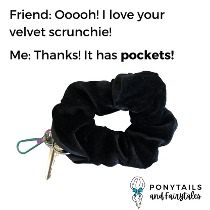 Secret Pocket Zipper Scrunchie - Black Velvet