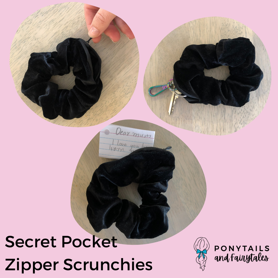 Secret Pocket Zipper Scrunchie - Black Velvet