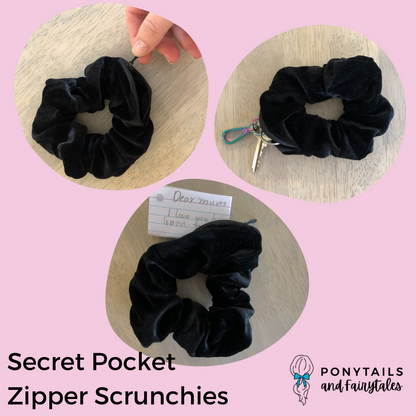 Secret Pocket Zipper Scrunchie - Black